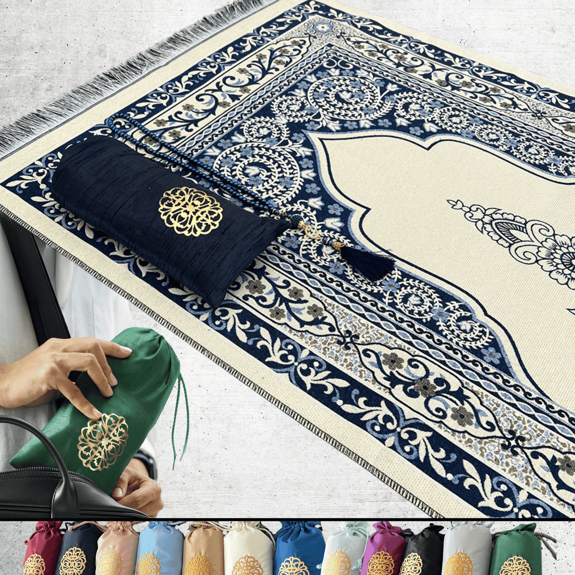 # Imanpaper® Gebetsteppich inkl. Tasche & Tesbih - Extra dünn zum Mitnehmen